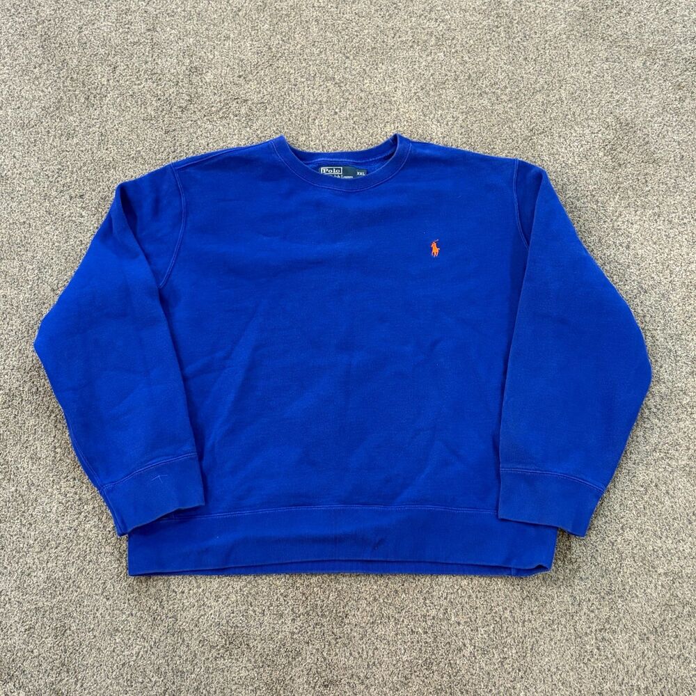 Vintage 90s POLO Ralph Lauren Size XXL Long Sleeve Blue Reverse Weave Sweatshirt